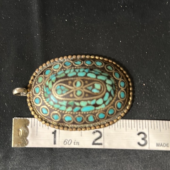 Large Persian Inlaid Turquoise & Brass Necklace - Picture 6 of 6